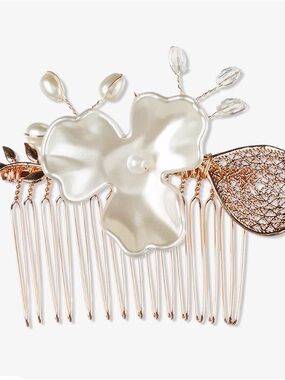 Faux Pearl Floral Rose Gold Finish Bridal Hair Comb